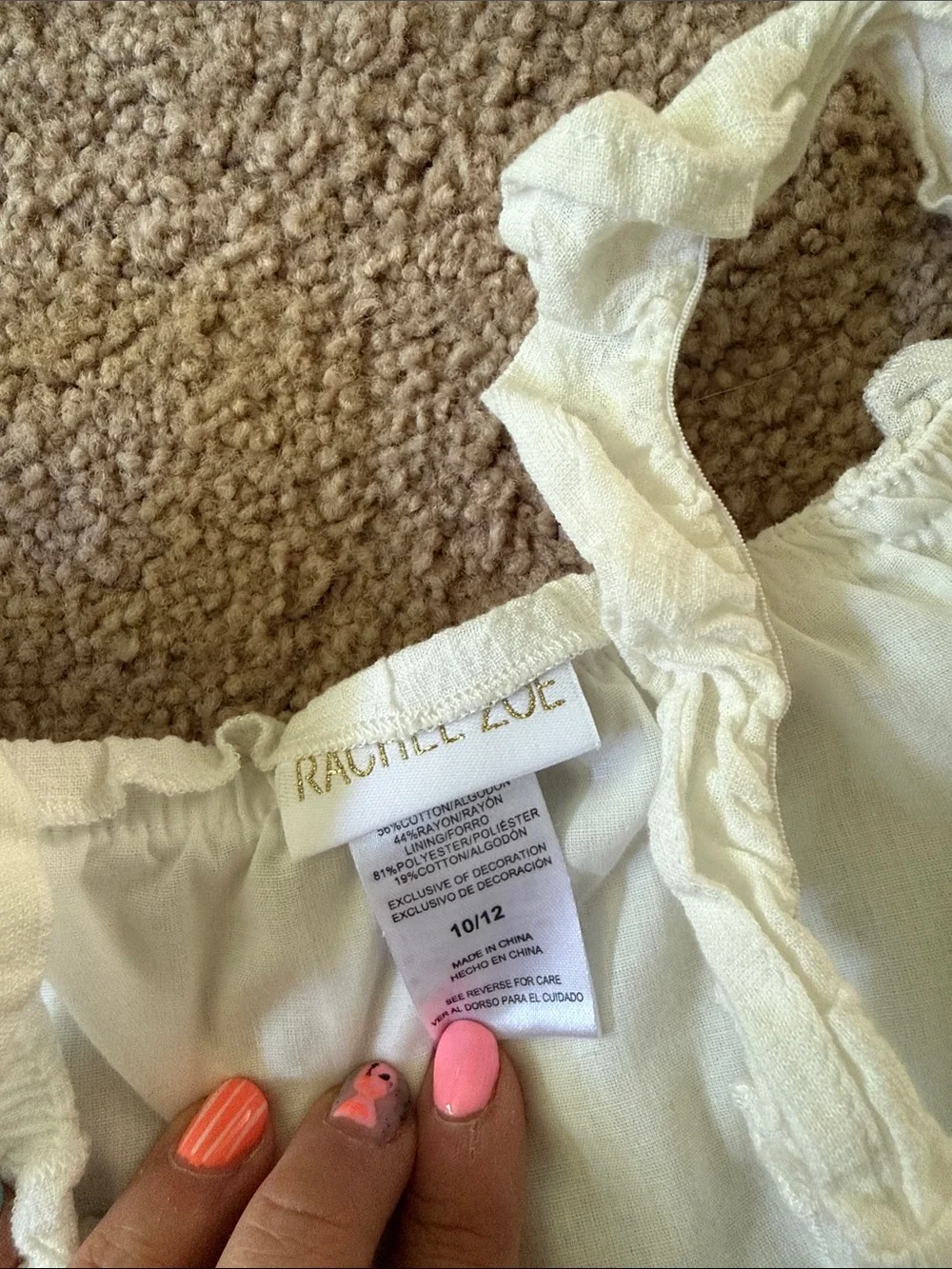 NWOT Rachel Zoe White Ruffled Strap Eyelet Top and pants, Sz 10/12